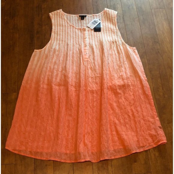 torrid Tops - Torrid Dip-Dye Coral White Ombre Tank Top with Buttons Torrid Size 0 (Large)